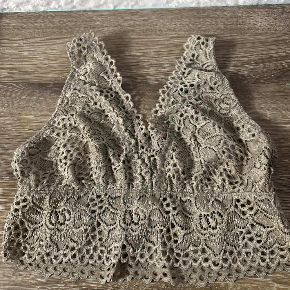 Altar'd State Lace Bralette L Olive Green Boho Festival Crop Top - Picture 1 of 5